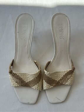 Franco Sarto White & Tan Braided Slide Mules